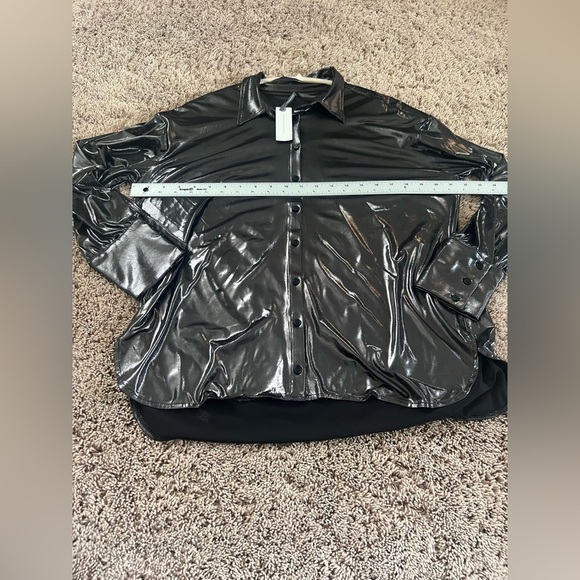 NWT new SP small petite Anthropologie shine button down shirt carbon gunmetal - Picture 12 of 17